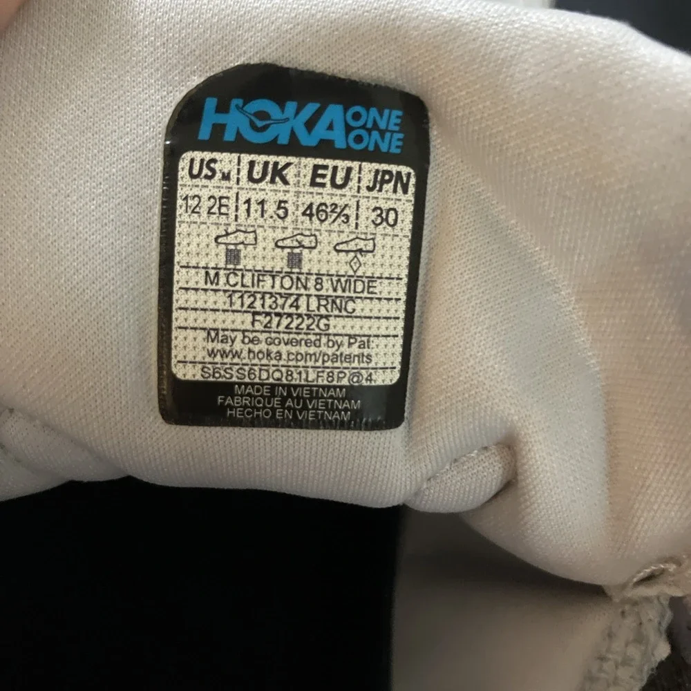 Hoka One One Clifton 8 Wide 1121374 LRNC Gray Running Shoes Sneaker Mens 12 2E